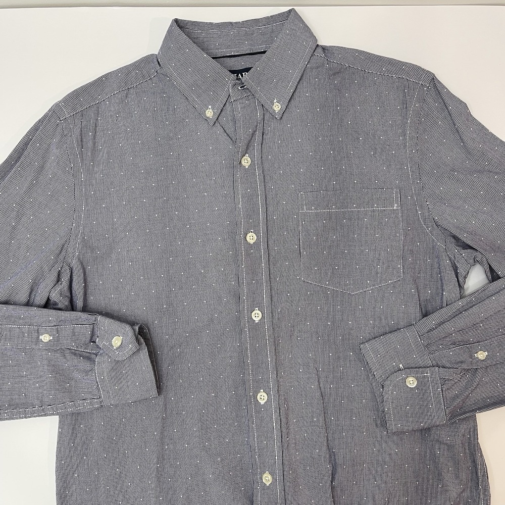 CHAPS Men's Small Button-Down Iconic Poplin Blue Check Long Sleeve Shirt